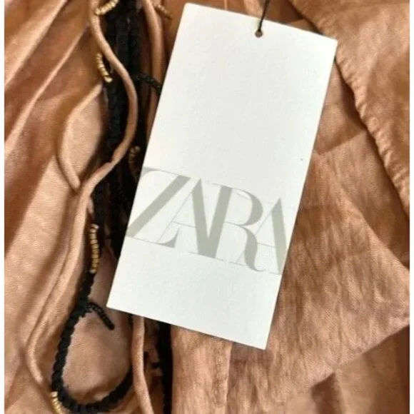 Zara Tan Halter Maxi Dress With Drawstring Back Detail Boho - Size S - Picture 6 of 7